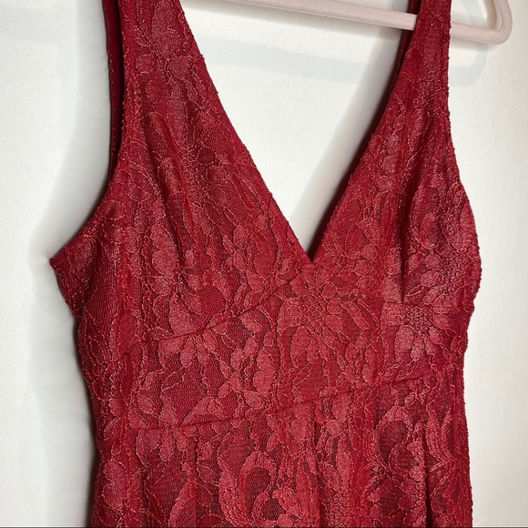 Free People Red ❤️ Lace V-neck Dress with Shimmer - Picture 4 of 13